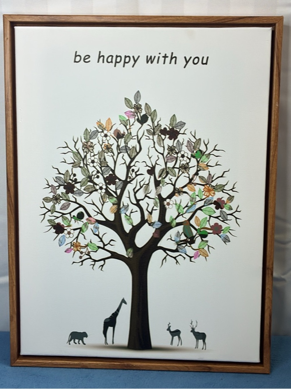 Be Happy With You Tree Wall Art - Brown Frame